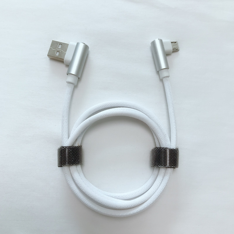 Doppio angolo ad angolo retto Intrecciato Ricarica rapida Custodia in alluminio Cavo dati USB per micro USB, tipo C, carica fulmini per iPhone e sincronizzazione